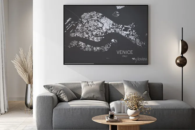 Plakat: Szara mapa miasta wenecji