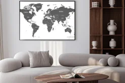 Plakat: Szara mapa świata na białym tle