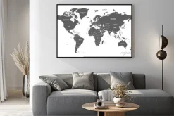 Plakat: Szara mapa świata na białym tle