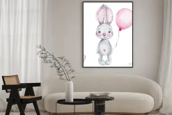 Plakat: Szary królik z różowym balonem