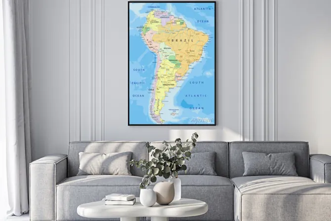 Plakat: Szczegółowa mapa ameryki południowej po angielsku