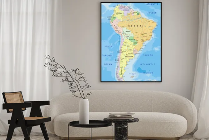 Plakat: Szczegółowa mapa ameryki południowej po angielsku