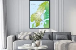 Plakat: Szczegółowa mapa norwegii w języku angielskim