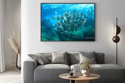 Plakat: Szkoła ryby na podwodne rafy koralowej w morzu oceanu