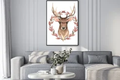 Plakat: Szlachetny jeleń z brązowym wieńcem. akwarela ilustracja