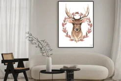 Plakat: Szlachetny jeleń z brązowym wieńcem. akwarela ilustracja