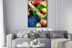 Plakat: Sztuka abstrakcyjna owoców na tle drewniane