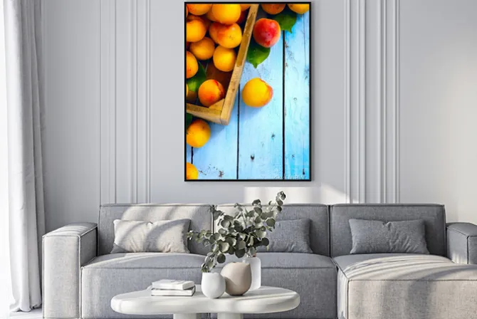 Plakat: Sztuka abstrakcyjny rynku owoców na tle drewniane