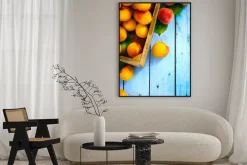 Plakat: Sztuka abstrakcyjny rynku owoców na tle drewniane