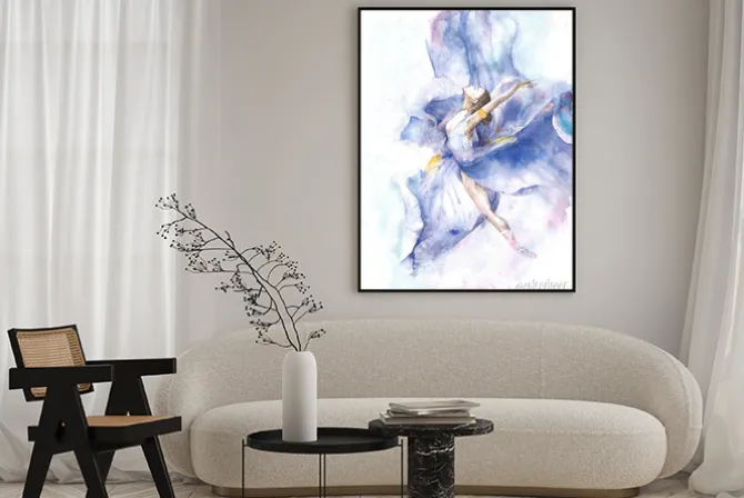 Plakat: Tańcząca baletnica w stylu akwarelowym