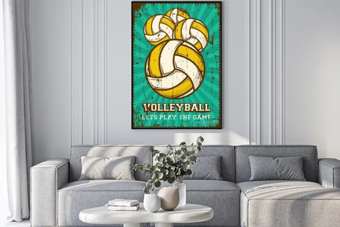 Plakat: Żółte piłki do siatkówki w stylu retro