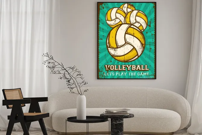 Plakat: Żółte piłki do siatkówki w stylu retro