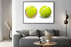 Plakat: Tennis ball na białym tle. wszystkie elementy są w oddzielnych