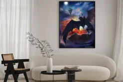 Plakat: The dragon warrior are sitting on the dragon flying to the floating