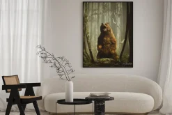 Plakat: The forests tales,brown grizzly bear in magical forest,3d illustration