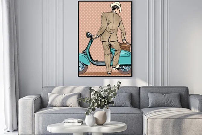 Plakat: The man gets a scooter