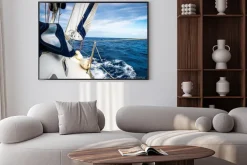 Plakat: The white sails of yachts on the background of sea and sky in