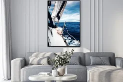 Plakat: The white sails of yachts on the background of sea and sky in