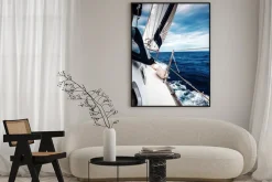 Plakat: The white sails of yachts on the background of sea and sky in