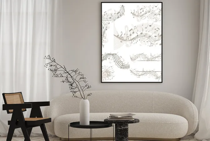 Plakat: Tło muzyczne z nutami