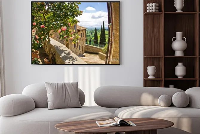 Plakat: Toskańska architektura z widokiem na pola