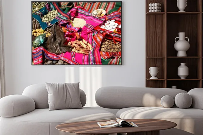 Plakat: Tradycyjne potrawy na uros islands - jezioro titicaca, peru