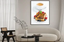 Plakat: Tradycyjne słodkie gofry i espresso