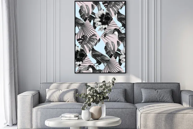 Plakat: Tropical czarno-biały wzór patchwork