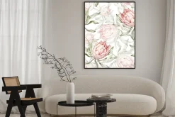 Plakat: Tropikalne kwiaty protea w pastelowych barwach