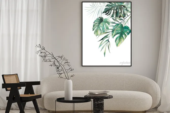 Plakat: Tropikalne liście monstera i palmowe zielone gałęzie