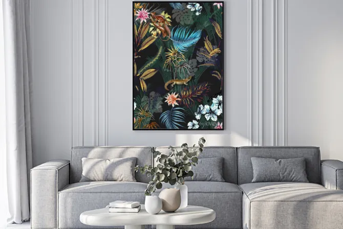 Plakat: Tropikalny las liście i kwiaty