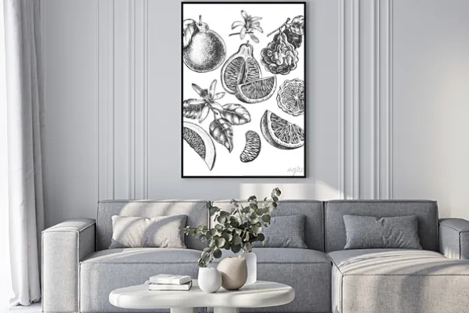 Plakat: Tusz ręcznie rysowane zestaw różnych rodzajów owoców cytrusowych.