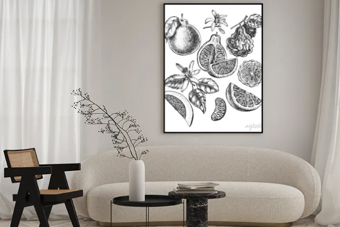 Plakat: Tusz ręcznie rysowane zestaw różnych rodzajów owoców cytrusowych.