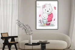 Plakat: Two cute cartoon bears in flower field