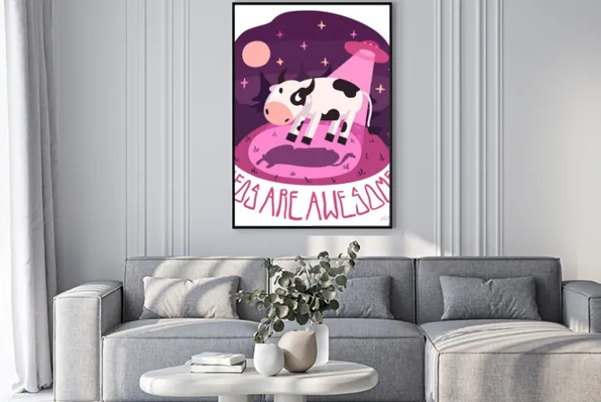 Plakat: Ufo są niesamowite! plakat wektorowe (tło i karty) z krowy na