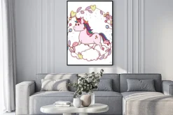 Plakat: Układ jednorożca z liśćmi