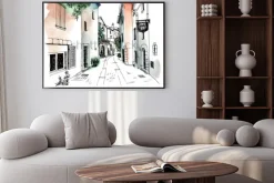 Plakat: Ulica starego miasta w stylu szkicu