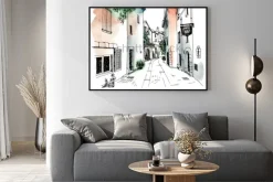 Plakat: Ulica starego miasta w stylu szkicu