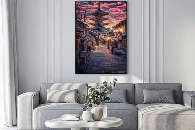Plakat: Uliczka w kioto o zachodzie słońca