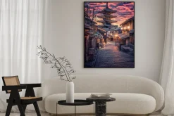 Plakat: Uliczka w kioto o zachodzie słońca