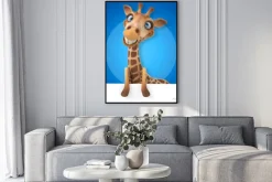 Plakat: Uśmiechnięta bajkowa żyrafa