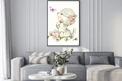 Plakat: Urocza kotka z kwiatów i motyli