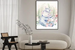 Plakat: Urocze hipopotamy malowane akwarelą