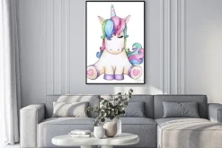 Plakat: Uroczy jednorożec w stylu kreskówki dla dzieci