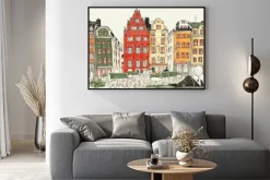 Plakat: Urokliwe kamienice w stylu rysunku