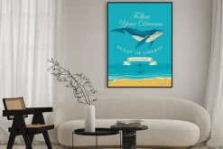 Plakat: Vector banner with big hand drawn whale and inscription follow