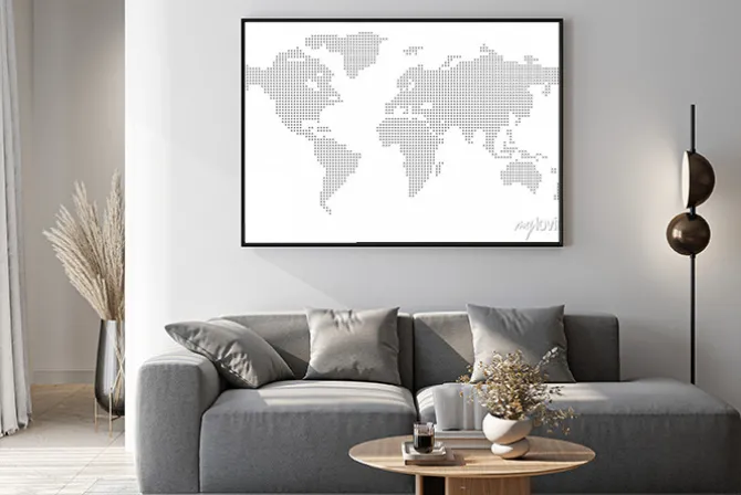 Plakat: Vector dotted world map. isolated background. flat earth, gray