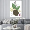 Plakat: Vector hand drawn flat hedgehog with berries, leaves and ladybug