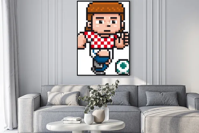 Plakat: Vector illustration of cartoon soccer player - pixel design