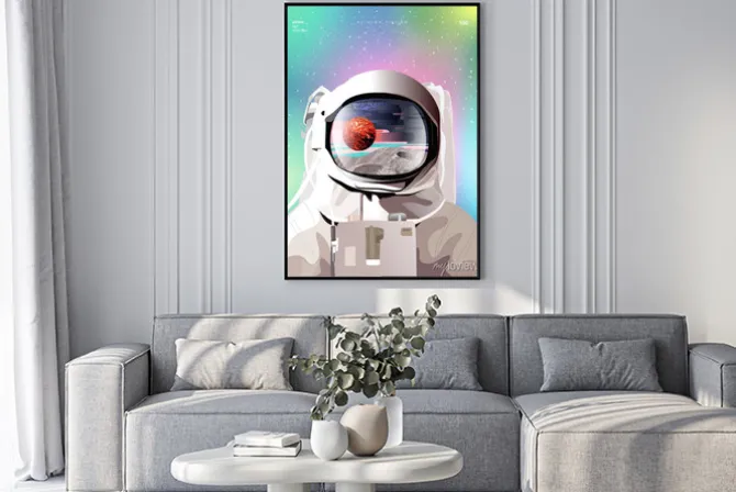 Plakat: Vector illustration of a portrait of an astronaut in a spacesuit